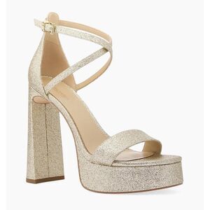 Michael Kors 8 Cami High Heel Platform Sandals NWT Pale Gold Glitter Glamorous